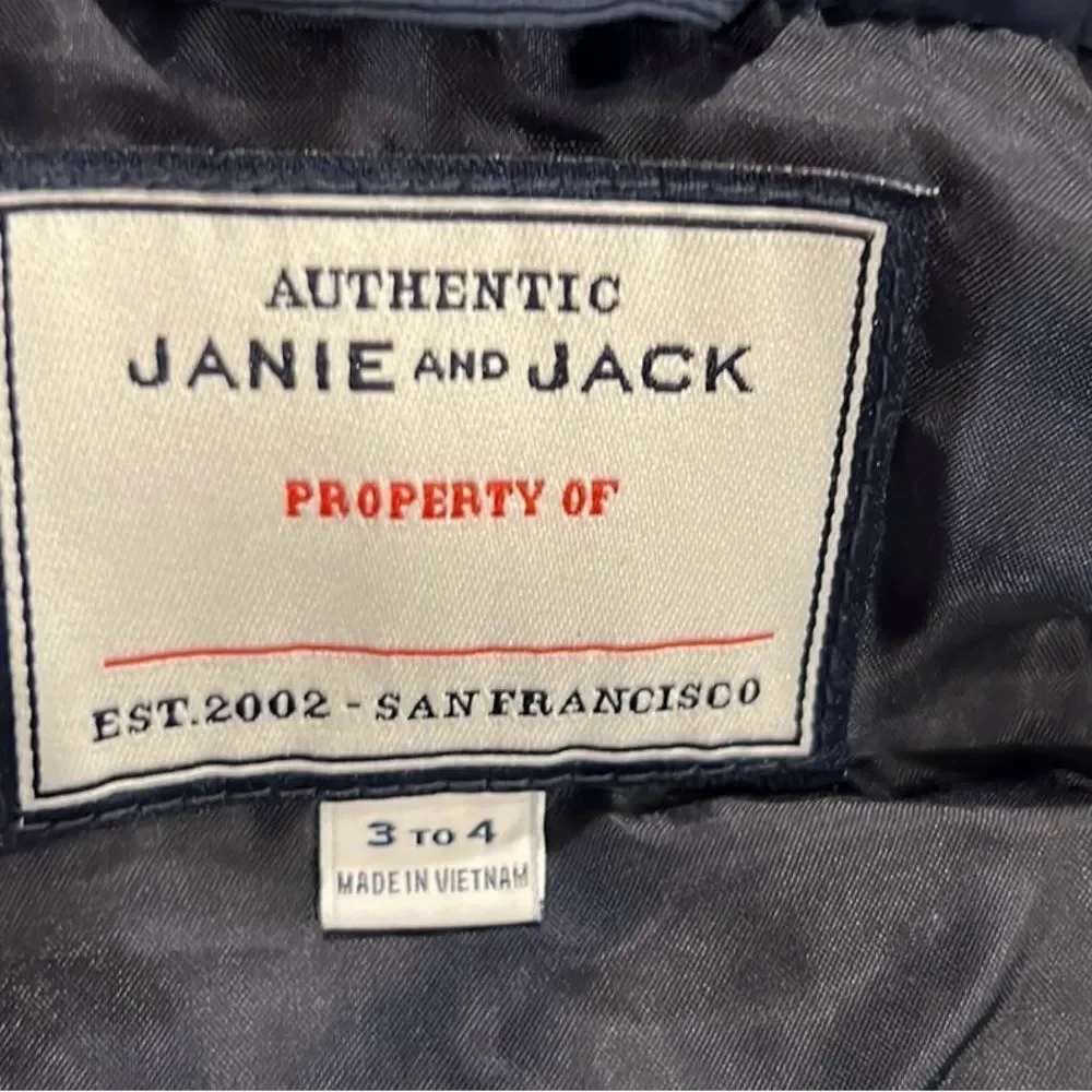 Janie and Jack navy blue with red trim button up puffer vest 3/4 years